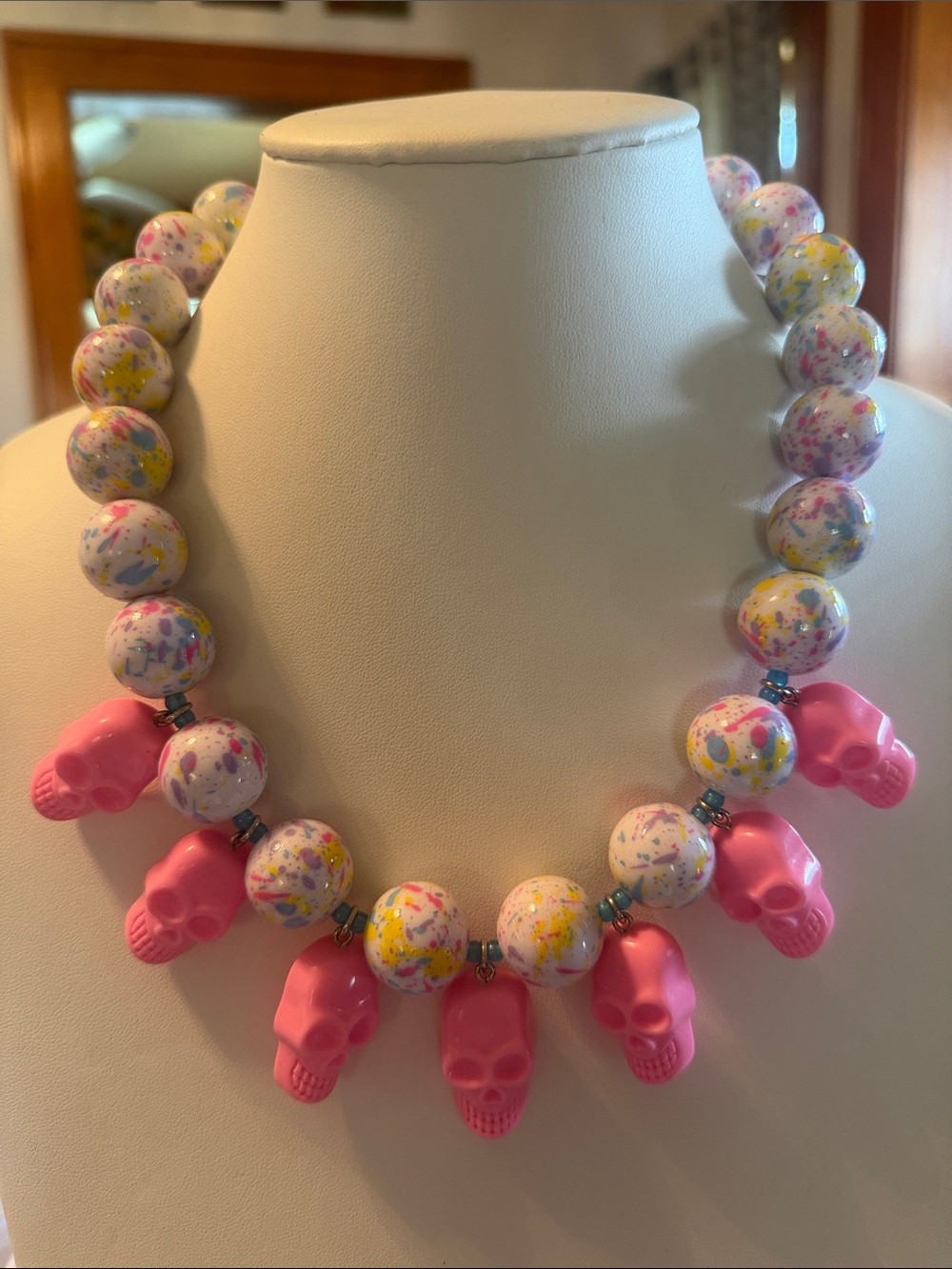 Audrey Limoges Collection Pink Splatter Skeleton Necklace